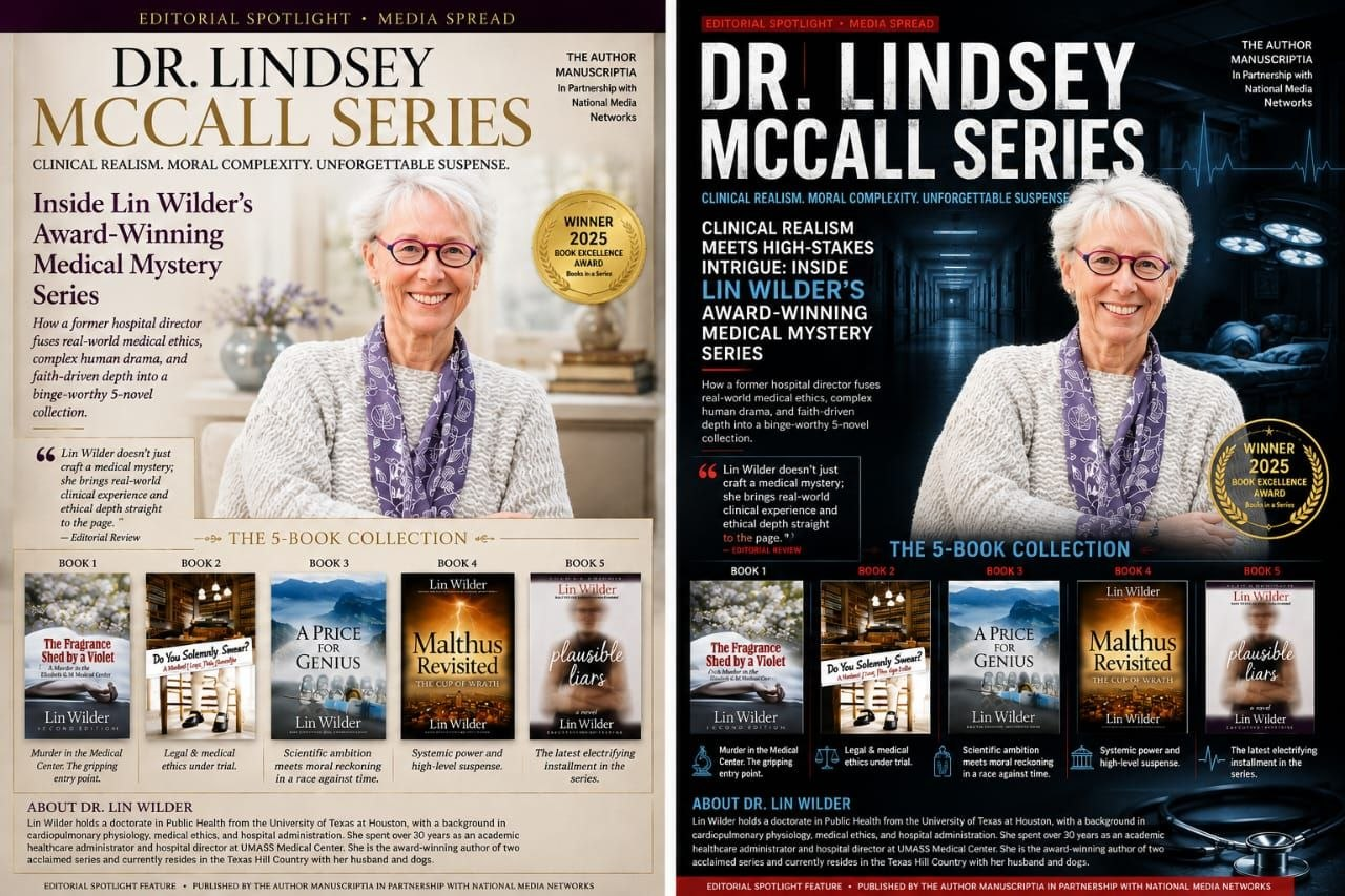 Dark alternate editorial design for the Dr. Lindsey McCall series